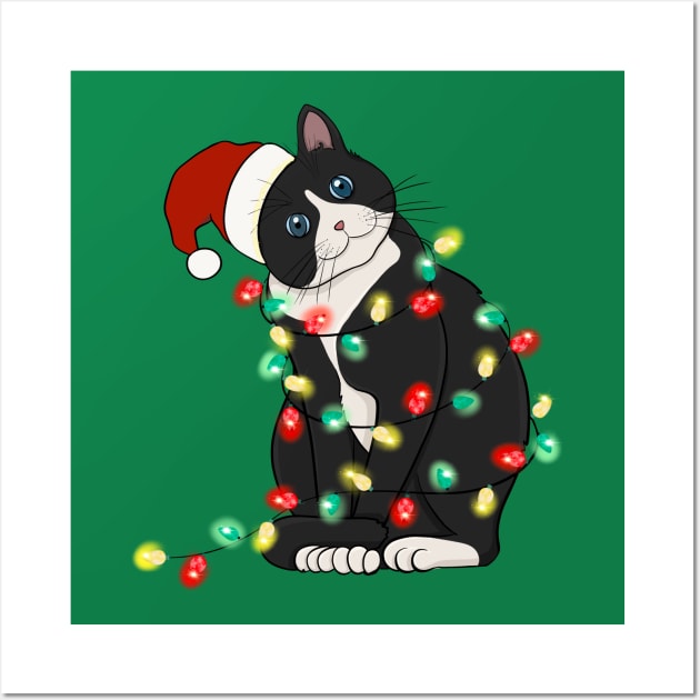 Cat Santa Christmas Lights Wall Art by Teewyld